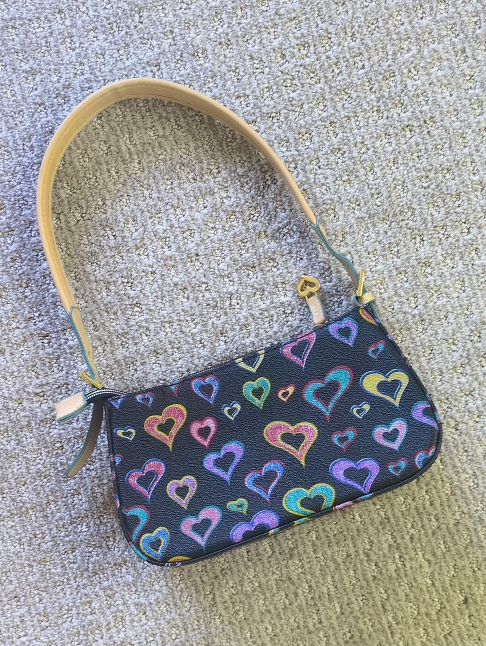 ADORABLE Vtg Y2K Heart Print Leather-Look Structured Shoulder Bag 💕